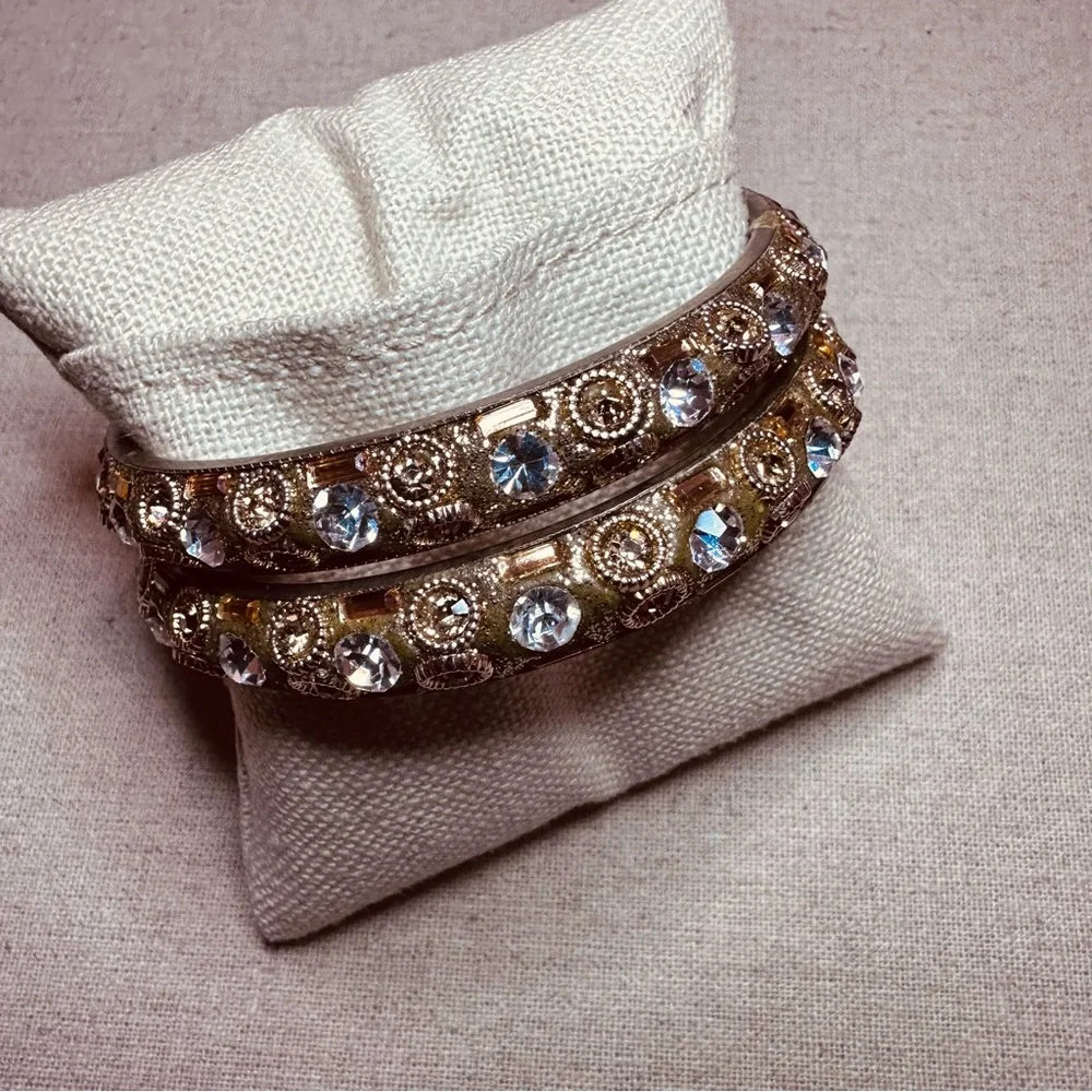 Chamak By Priya | Bracelet | Pair Narrow Crystal Bracelets in Gold